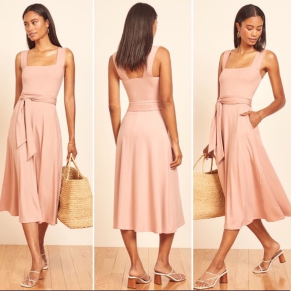 Reformation Dresses Reformation Helina Blush Midi Dress With Tie